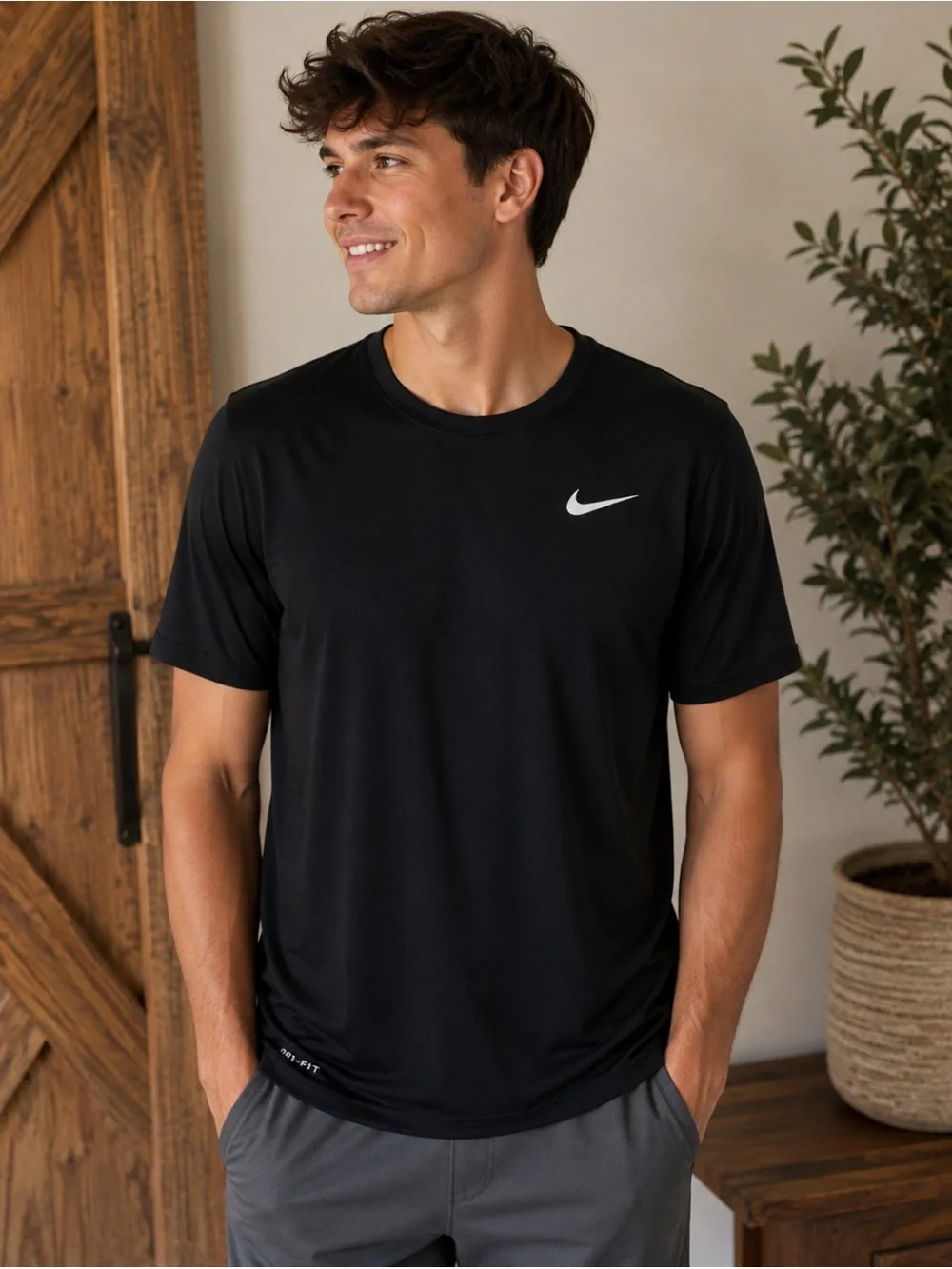 Nike Black Short Sleeve Athletic Tee with White Swoosh